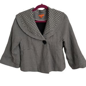 Ella Rose Sz 4‎ Jacket Cropped Vintage Vibe Black White Houndstooth Check Lined